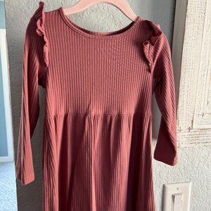 H&M Ribbed Mauve Dress with Ruffled Sleeves
